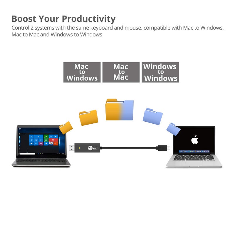 SIIG USB-C KM Switch Cable with File Transfer for Mac and Windows PC - USB C to USB Type-A, USB 3.0 Data Transfer Rate up to 5Gbps, TAA Compliant (JU-CSL211-S1) - Image 5